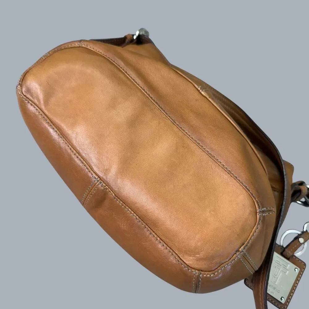 Tignanello Leather Crossbody Shoulder Bag Hobo Slouchy Tan Brown Multi Pockets